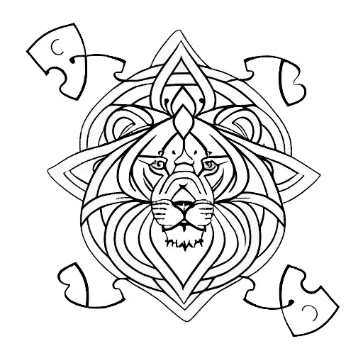 A Teal Ribbon Intertwined With Puzzle Pieces Forming The Shape Of A Lion