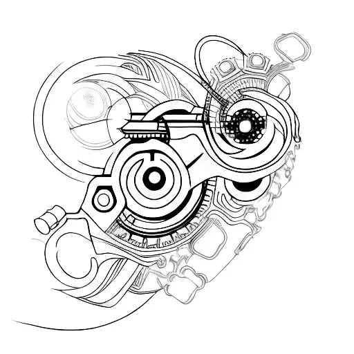 A Tattoo Of A Sleek Motorcycle With Abstract Art Elements Incorporated Into The Design