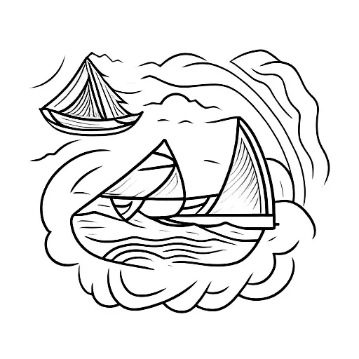 Boat With A Mountain And The Letter L With An Elegant Orthography