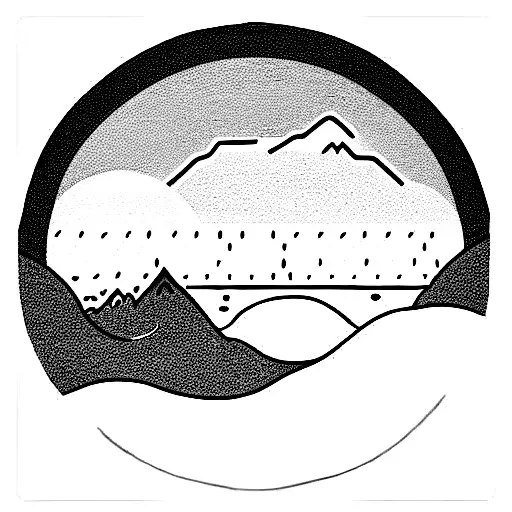 Mountains And Water With Sunset