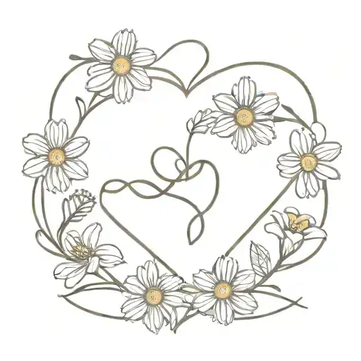 Daisy And Forget Me Knot Heart Shape