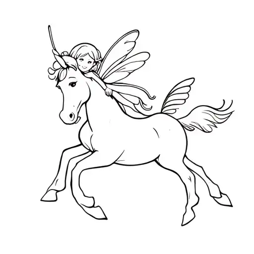 A Cute Baby Fairy Riding A Cute Horse Flying