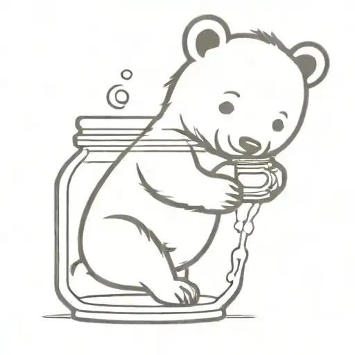 A Small Bear Cub Playing With A Honey Jar