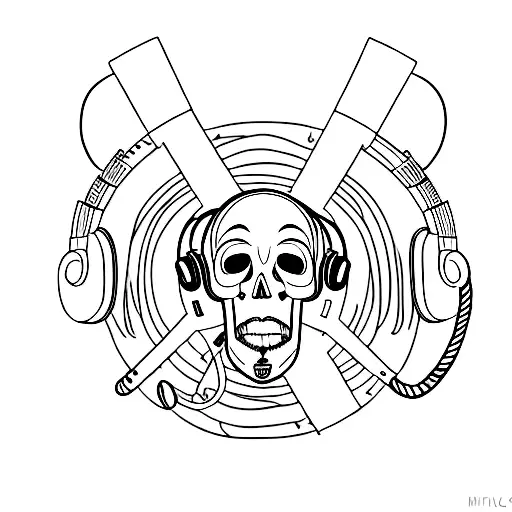 A Music Themed Memento Mori Design With A Black Cat Skull Wearing Headphones