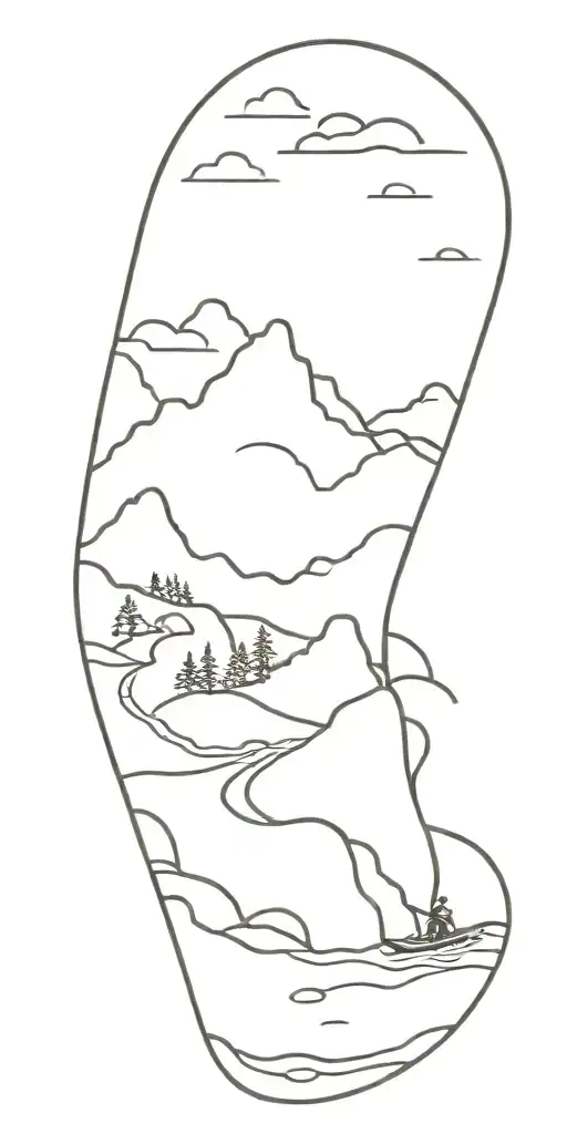 A Mountain Landscape With A Winding River And A Kayaker Navigating The Rapids