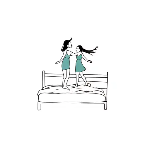 A Tattoo For Me And My Sister Dancing On Top Of A Bed As Kids