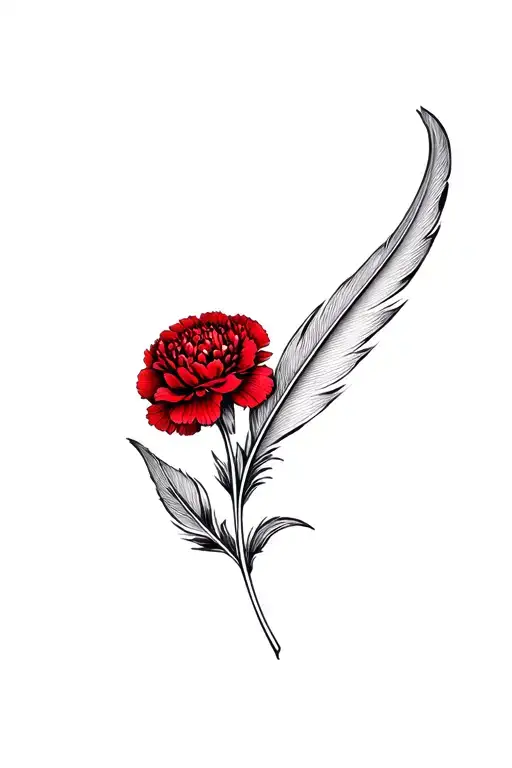 Single Feather Turning Into A Red Carnation Flower