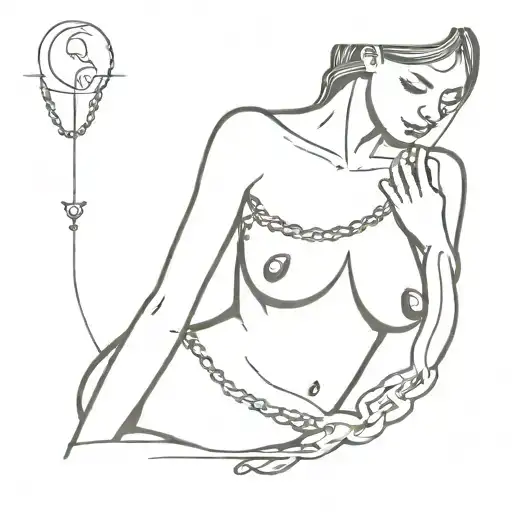 Nude White Girl Chains Wrapped Around Breast