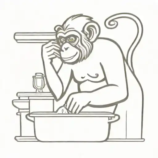 A Serious Monkey Washing Dishes