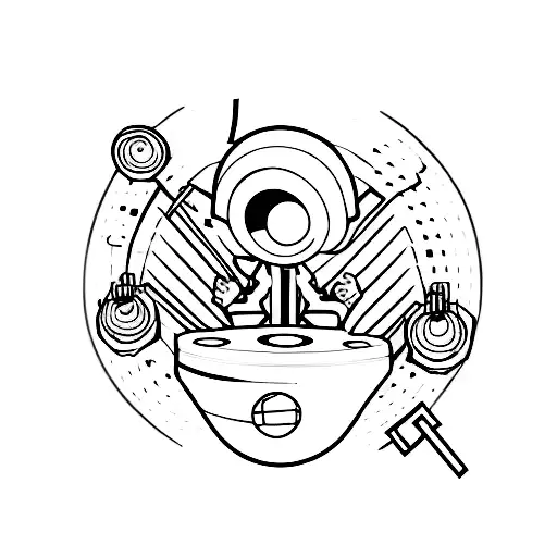 A Minimalist Tattoo Design Of An Alien Dj Spinning Records At A Trippy Party