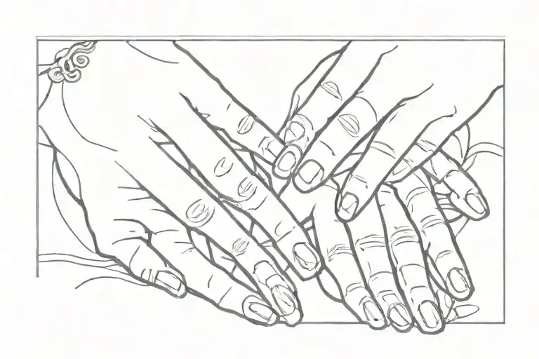 3 Little Hand Holding The Hand Of Their Mother