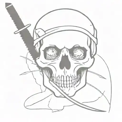 A Skull With A Knife In The Head That Goes Through The Mouth