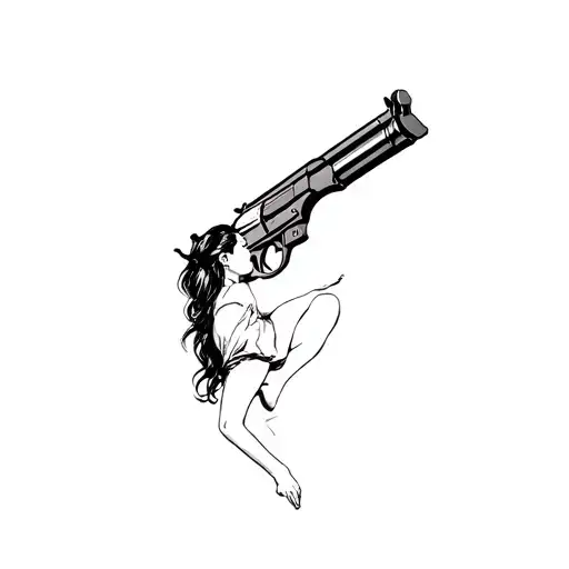 Girl Falling From Above With Gun Facing Above