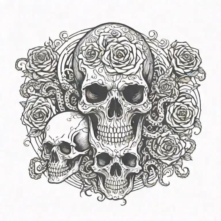 Skull Sitting Rose An Octopus