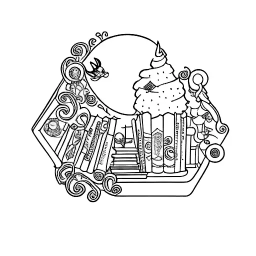 An Intricate Bookshelf Filled With Disney Characters And Embroidered Details