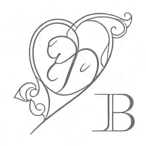 Heart One Line Letter B Small Numbers 04