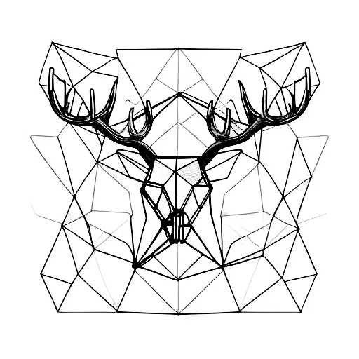 A Minimalist Geometric Design Of A Deer Skull With Antlers Intertwined With Hiking Trail Markers