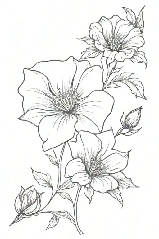 Morning Glory Flower And Aster Flower Bouquet Fine Line