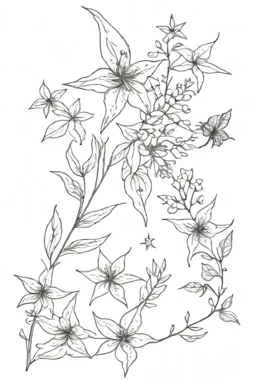 Botanical Wildflowers And Leaves With Nautical Stars