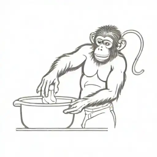 A Monkey Washing The Dishes The Monkey Is In Suit