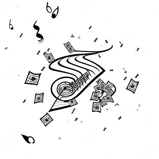 Money Raining Down On A Stage With Musical Instruments