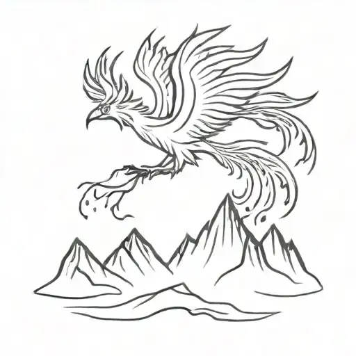Phoenix Coming Out Of The Ashes Of Valcano Ash And Mountians