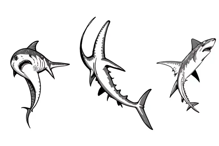 3 Fineline Sharks Swimming Whale Shark Mako Shark And Hammer Head Shark