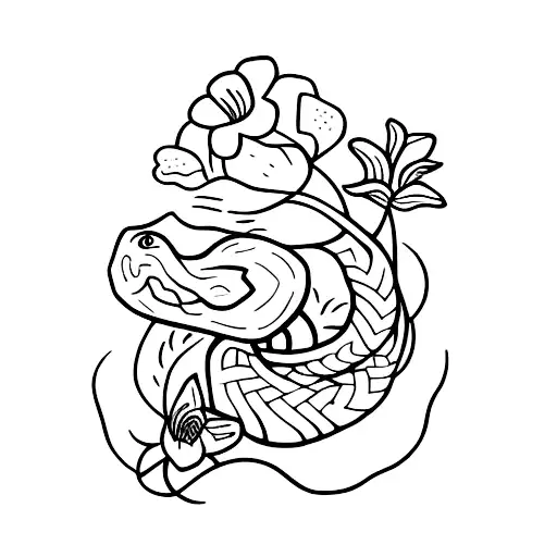 A Snake Weaving Through A Field Of Flowers