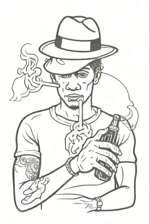 A Little Gangster In Front Of A School Smoking A Ciggarette With A Glock In His Hands And A Beer