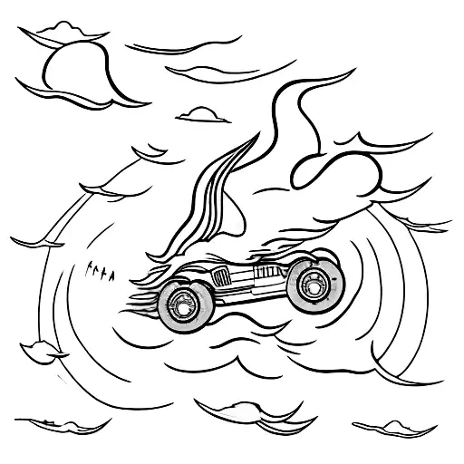 A Minimalist Tattoo Design Of A Ferrari Racing Car Speeding Through A Stormy Weather