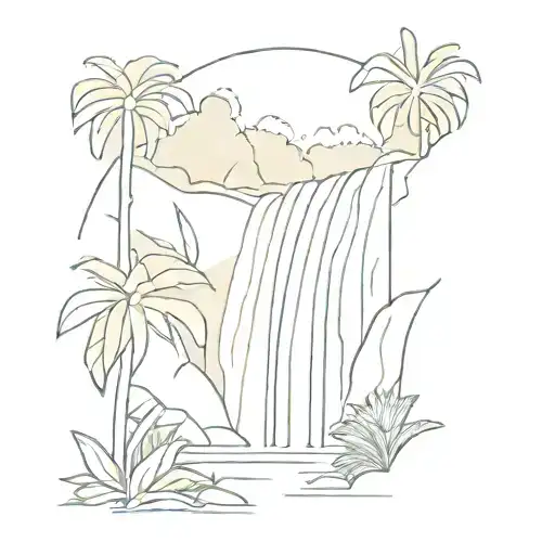Simple Line Art Of Waterfall In The Jungle Scene Featuring