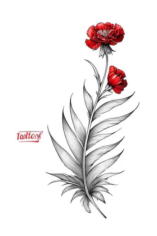Single Feather Turning Into A Red Carnation Flower