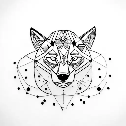 A Minimalist Tattoo Of A Wolf And A Leopard Surrounded By Phases Of The Moon