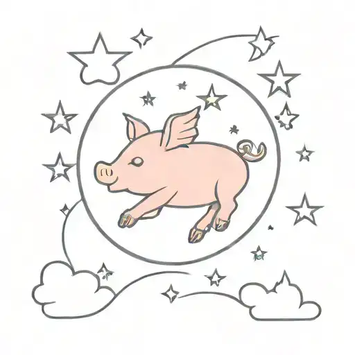 Flying Pig Over Moon And Stars