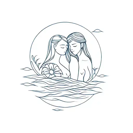 Common Tattoo Mother Daughter On The Theme Of Tahiti