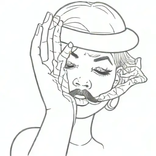 Line Drawing Of A Girl With A Mustache Holding Her Pinky Up