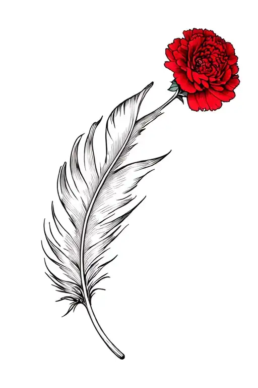 Single Feather Turning Into A Red Carnation Flower