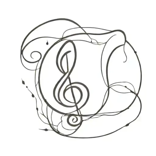 A Minimalist Tattoo Of A Music Note Intertwined With A Silhouette Of A Wolf