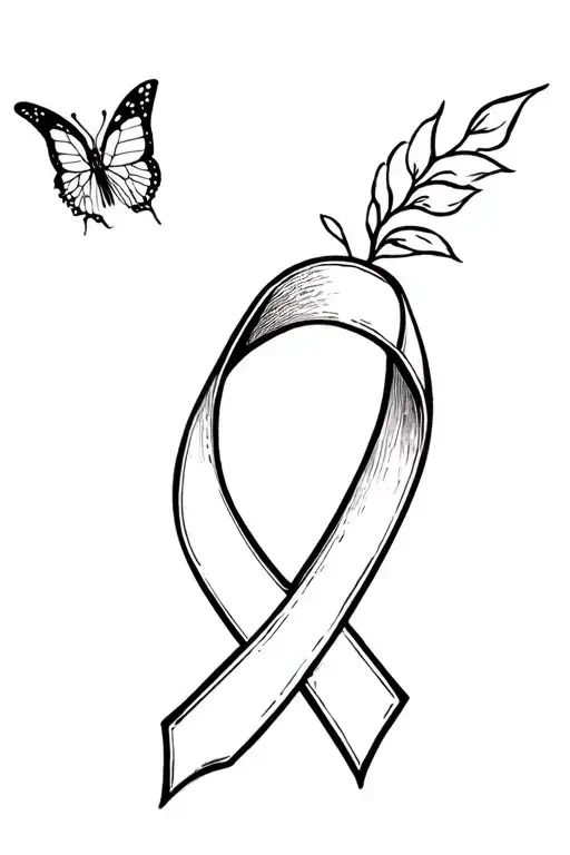 Cancer Ribbon & Butterfly Perched
