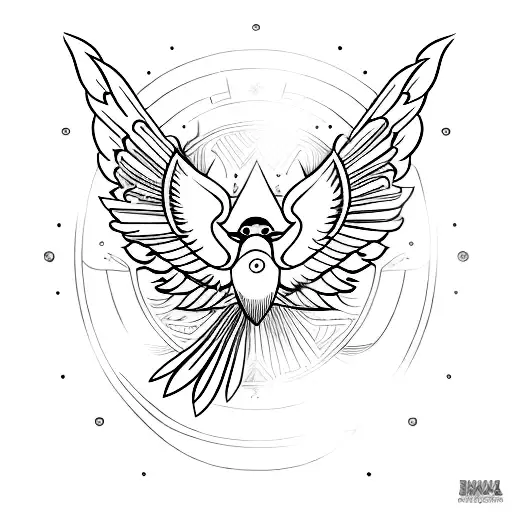 A Detailed Unalome Design Incorporating Elements Of A Cardinal Bird And A North Star