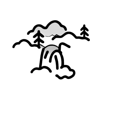 A Waterfall Surrounded By Bush With A Cloud Made Of Lines