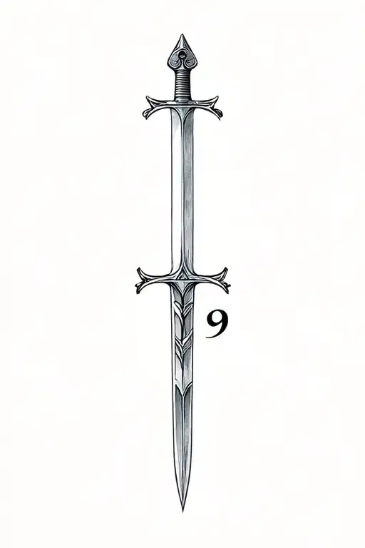Roman Numeral 9 Vertical With Sword