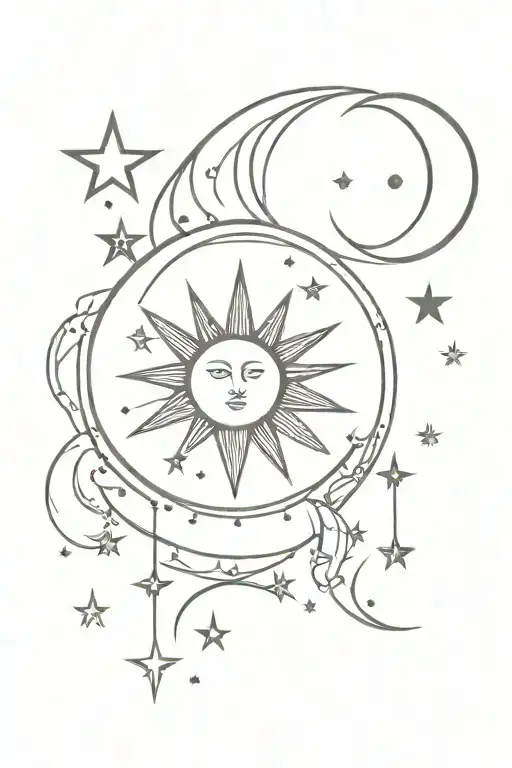 Sun And Moon With Hanging Stars