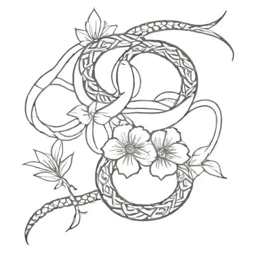 Cross With Snake Wrapped Around It And Flowers