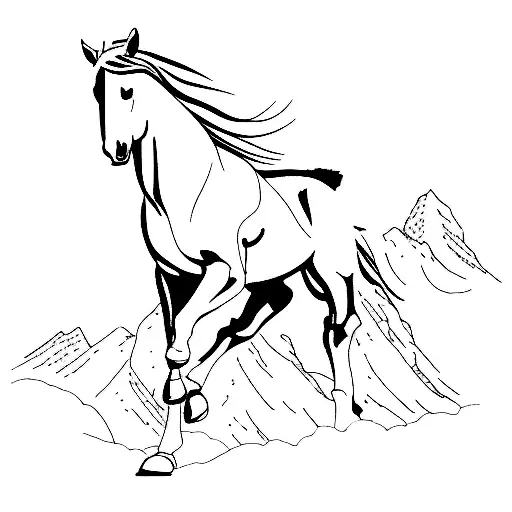 A Minimalist Tattoo Of A Horse Silhouette Against A Mountain Backdrop