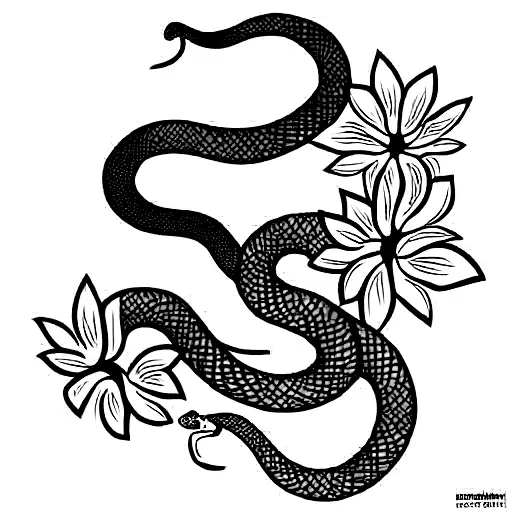 Snake Serpent In Snapdragons And Daisies