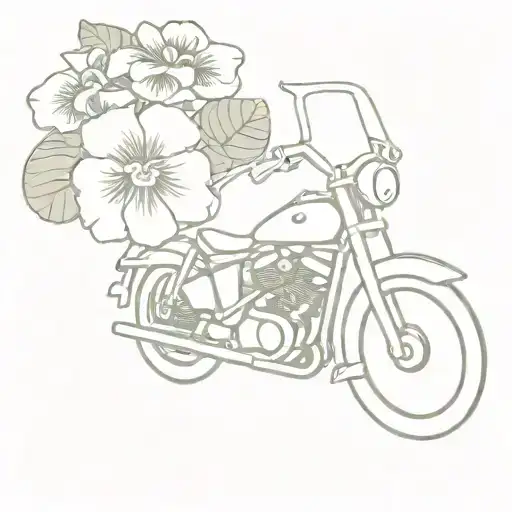 Easel With African Violet Flower And Harley Davidson Motorcycle
