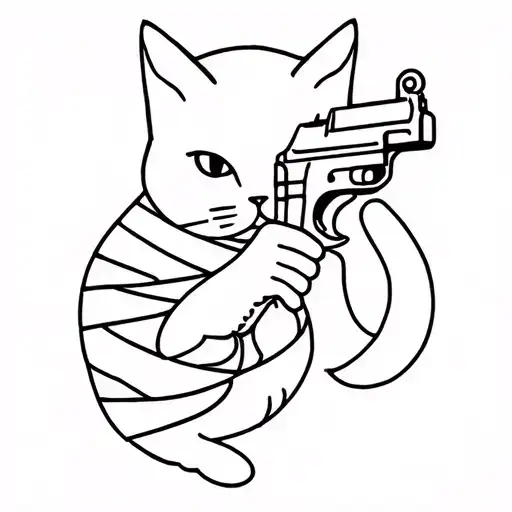 Cat Holding A Gun Wrapped