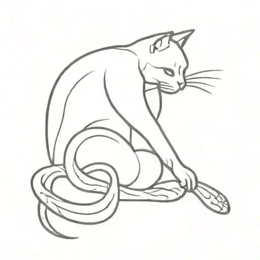 Cat Playing With Snake