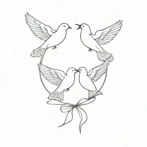 Dainty Fine Line 2 Doves Tying A Bow